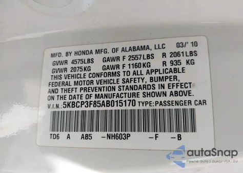 2010 Honda Accord 3.5 Ex-L из США, поврежденный, VIN 5KBCP3F85AB015170